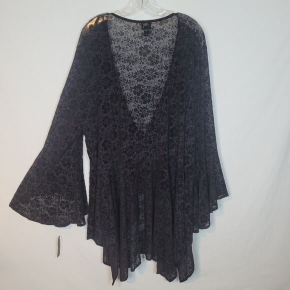 La Vanya Top Womens 3X Black Floral Mesh Babydoll Dark Fairy Bell Sleeve NEW - Picture 2 of 9